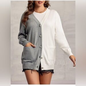 SHESHOW Brand Stylish Gray and White Colorblock Women's Cardigan